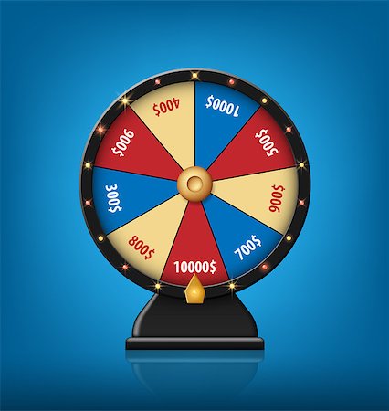 Color Lucky Wheel Template. Realistic Wheel of Fortune isolated on blue background. Vector illustration EPS 10 Stock Photo - Budget Royalty-Free & Subscription, Code: 400-09001956