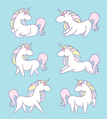 Unicorn character set. Cute magic collection . Catroon flat style vector illustration Foto de stock - Royalty-Free Super Valor e Assinatura, Número: 400-09001988