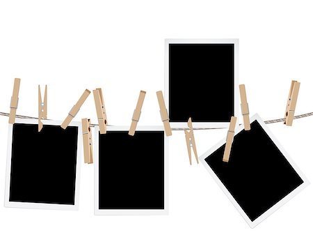 simsearch:400-09000817,k - Retro photo frames hung on a rope with wooden clothespins. Foto de stock - Super Valor sin royalties y Suscripción, Código: 400-09002039