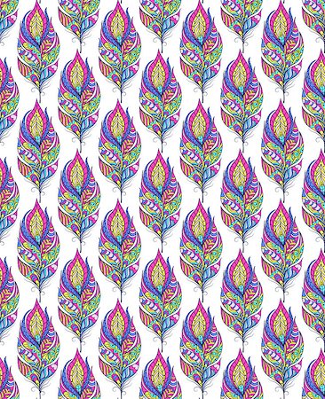 Vector illustration of seamless pattern with colorful abstract feathers Stock Photo - Budget Royalty-Free & Subscription, Code: 400-09002030