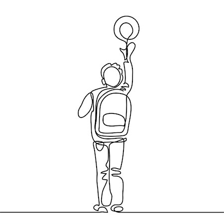 Boy with ball going back to school with bag. Continuous line drawing. Vector illustration on white background Stock Photo - Budget Royalty-Free & Subscription, Code: 400-09002133