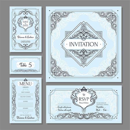 royal family - Calligraphic vintage floral wedding cards collection. Vector illustration Stock Photo - Budget Royalty-Free & Subscription, Code: 400-09002184