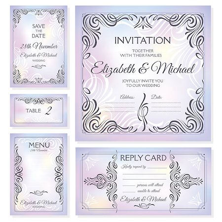 simsearch:400-07923343,k - Calligraphic vintage floral wedding cards collection. Vector illustration Foto de stock - Super Valor sin royalties y Suscripción, Código: 400-09002185