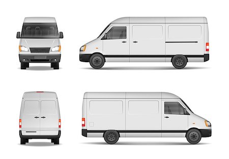 Isolated commercial delivery vehicle set. White van vector template for car branding and advertising. Mini bus from side, back, front View. Vector EPS 10 Photographie de stock - Aubaine LD & Abonnement, Code: 400-09002236