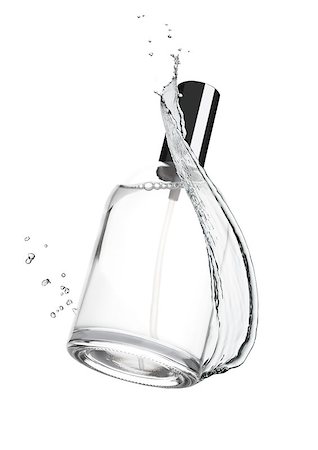 Full jar of perfume with reflection with water splash on white background Stock Photo - Budget Royalty-Free & Subscription, Code: 400-09019322