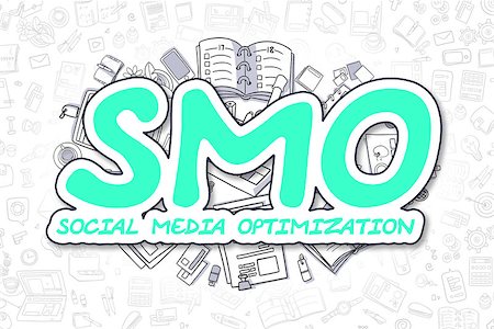simsearch:400-07916759,k - Smo - Social Media Optimization Doodle Illustration of Green Inscription and Stationery Surrounded by Doodle Icons. Business Concept for Web Banners and Printed Materials. Photographie de stock - Aubaine LD & Abonnement, Code: 400-09010021