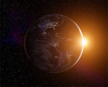 Planet Earth with rising Sun, view from space. Elements of this image furnished by NASA Stock Photo - Budget Royalty-Free & Subscription, Code: 400-09010291