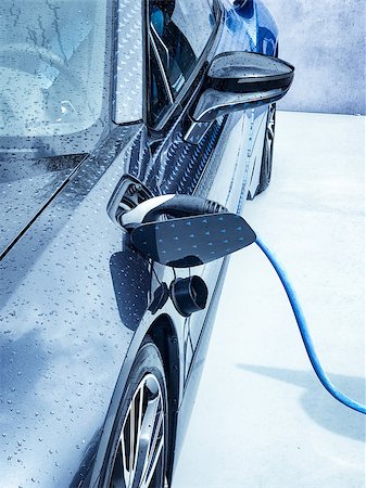 dharmanoid (artist) - Electric vehicle being plugged in or unplugged Stock Photo - Budget Royalty-Free & Subscription, Code: 400-09010555