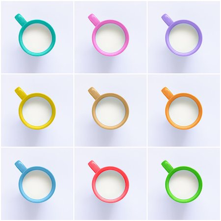 purple mug - Collage of milk in colorful mugs on paper background Stock Photo - Budget Royalty-Free & Subscription, Code: 400-09011029