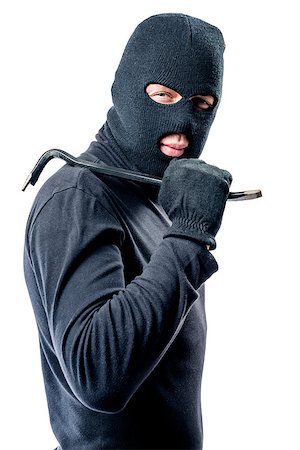 simsearch:400-05729571,k - Robber with a crowbar in black clothes on a white background Stock Photo - Budget Royalty-Free & Subscription, Code: 400-09011043