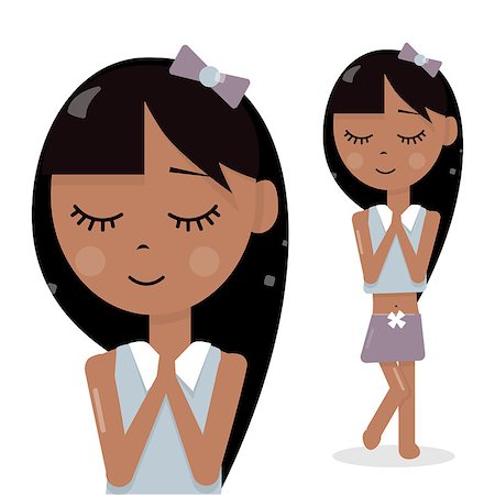 Cartoon character girl. Avatar for a blog or promotional products. A child with long black hair in a skirt. Funny and cheerful. Foto de stock - Super Valor sin royalties y Suscripción, Código: 400-09011077