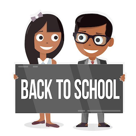 Back to school. Schoolboy and schoolgirl with a sign board. Funny characters. Foto de stock - Super Valor sin royalties y Suscripción, Código: 400-09011082