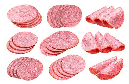 Salami sausage slices ham isolated on white background, with clipping path, cutout Foto de stock - Super Valor sin royalties y Suscripción, Código: 400-09011101