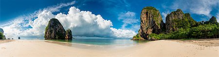 simsearch:400-07295714,k - Beautiful horizontal panorama of Thailand beach  Phra Nang Stock Photo - Budget Royalty-Free & Subscription, Code: 400-09011110