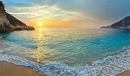 simsearch:400-09011314,k - Sea sunset view from Myrtos Beach (Greece,  Kefalonia, Ionian Sea). Two shots stitch panorama. Stockbilder - Microstock & Abonnement, Bildnummer: 400-09011179