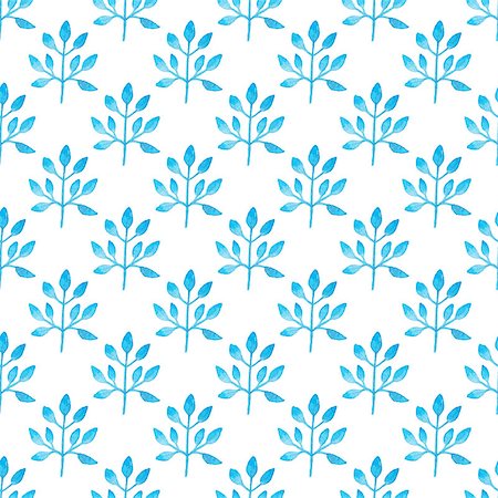 simsearch:400-09011216,k - Decorative floral watercolor seamless pattern with blue branch on a white background Foto de stock - Super Valor sin royalties y Suscripción, Código: 400-09011225