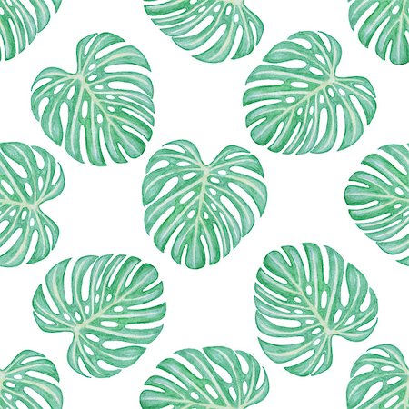 simsearch:400-09011216,k - Summer watercolor seamless pattern with green tropical leaves Foto de stock - Super Valor sin royalties y Suscripción, Código: 400-09011221