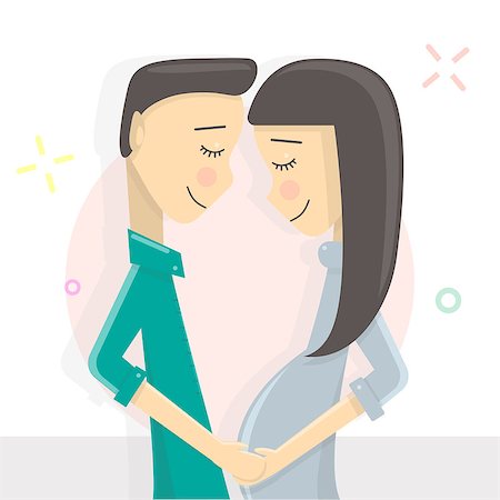 Man touching the belly of his pregnant wife full of love. Cute pregnant woman. Waiting for baby vector illustration. Cartoon character. Foto de stock - Super Valor sin royalties y Suscripción, Código: 400-09011261