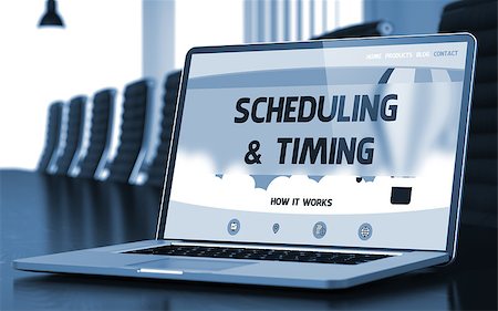 simsearch:400-09010206,k - Scheduling and Timing on Landing Page of Laptop Display in Modern Meeting Hall Closeup View. Blurred Image with Selective focus. 3D Illustration. Stockbilder - Microstock & Abonnement, Bildnummer: 400-09011402