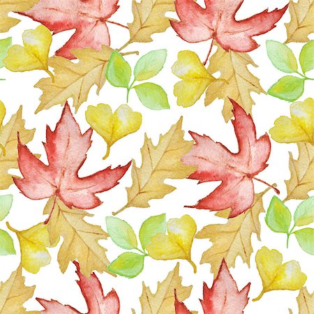 simsearch:400-09011216,k - Floral watercolor seamless pattern with bright autumn leaves on a white background Foto de stock - Super Valor sin royalties y Suscripción, Código: 400-09011463