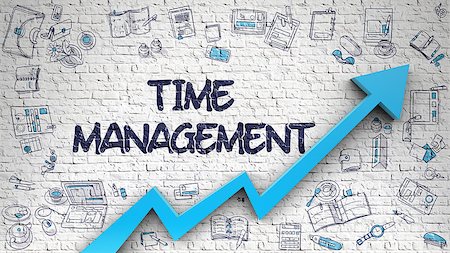 simsearch:400-08772702,k - Time Management - Enhancement Concept. Inscription on White Brick Wall with Doodle Design Icons Around. Time Management Concept with Doodle Design Icons Around on Brick Wall Background. 3D. Stock Photo - Budget Royalty-Free & Subscription, Code: 400-09011651