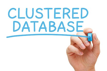 Hand writing Clustered Database with blue marker on transparent wipe board. Stock Photo - Budget Royalty-Free & Subscription, Code: 400-09028394