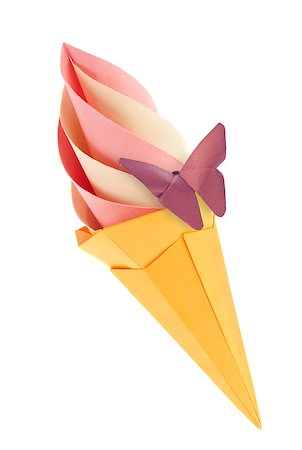 simsearch:400-09170569,k - Fruit pink and vanilla ice-cream in waffle cone with purple butterfly, isolated white background. Foto de stock - Super Valor sin royalties y Suscripción, Código: 400-09028518