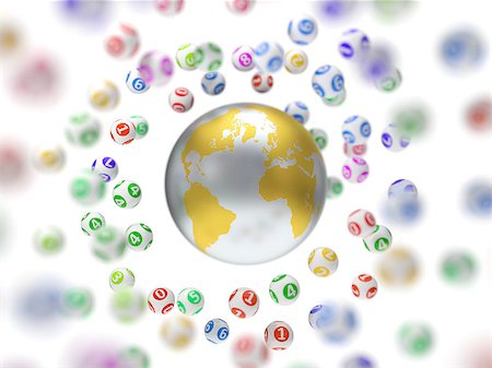 simsearch:700-00616801,k - 3d illustration of lottery balls and world. bearth surrounded with balls. added depth of field effect and isolated on white. Fotografie stock - Microstock e Abbonamento, Codice: 400-09028604