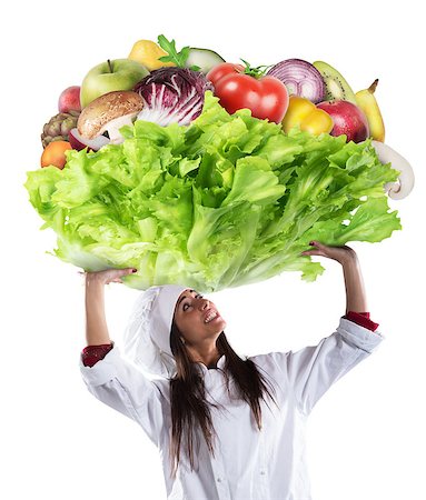 Chef specialized in vegetarian with hold a big salad with fresh vegetables Stock Photo - Budget Royalty-Free & Subscription, Code: 400-09028663