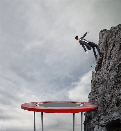 reach the mountaintop - Businessman jumping on a trampoline to reach the flag at the top of the mountain. Achievement business goal and Difficult career concept Foto de stock - Super Valor sin royalties y Suscripción, Código: 400-09028728