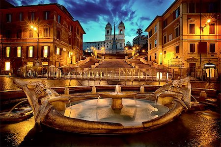 fontäne - Spanish Steps and Fontana della Barcaccia in Rome at early morning, Italy Stock Photo - Budget Royalty-Free & Subscription, Code: 400-09028921