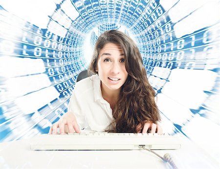 Woman with astonished expression with computer keyboard Stock Photo - Budget Royalty-Free & Subscription, Code: 400-09029011