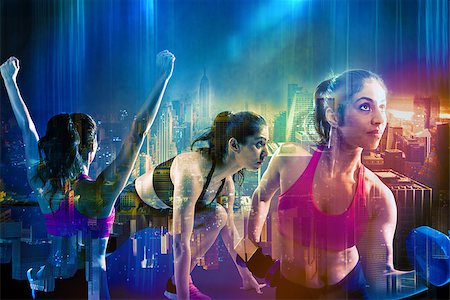 simsearch:400-08505882,k - Athletic muscular woman workout on city background with lights effects Stock Photo - Budget Royalty-Free & Subscription, Code: 400-09029208
