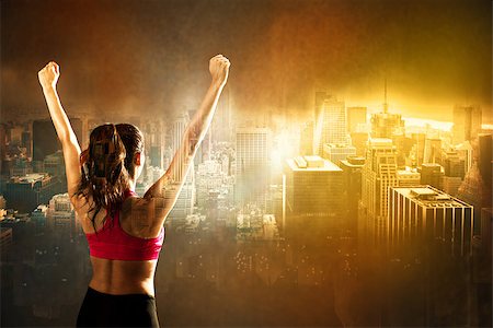 simsearch:400-08505882,k - Athletic muscular woman on city background with lights effects Stock Photo - Budget Royalty-Free & Subscription, Code: 400-09029209