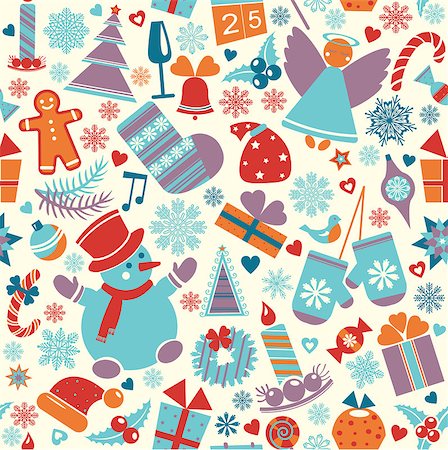 Seamless cartoon christmas pattern. Wallpaper with new year elements. Stock Photo - Budget Royalty-Free & Subscription, Code: 400-09029266