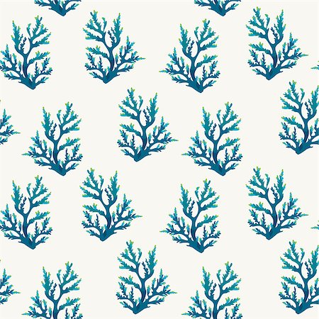 simsearch:400-09029281,k - Seamless pattern illustration with blue corals on a white background. Vector sea wallpaper. Stockbilder - Microstock & Abonnement, Bildnummer: 400-09029281