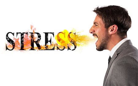 simsearch:400-09030070,k - Businessman burns the word stress. stressed business life concept Foto de stock - Super Valor sin royalties y Suscripción, Código: 400-09029391