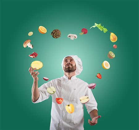 Chef plays with the vegetable as a juggler and creates a heart Photographie de stock - Aubaine LD & Abonnement, Code: 400-09029551