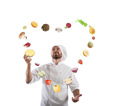 Chef plays with the vegetable as a juggler and creates a heart Photographie de stock - Aubaine LD & Abonnement, Code: 400-09029596