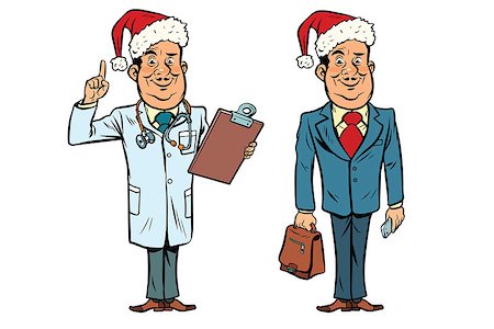 stethoscope exam vintage images - Smiling Christmas doctor and businessman. Comic cartoon style pop art retro vector illustration Stock Photo - Budget Royalty-Free & Subscription, Code: 400-09030017