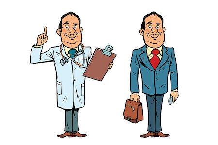 stethoscope exam vintage images - Smiling doctor and businessman. Comic cartoon style pop art retro vector illustration Stock Photo - Budget Royalty-Free & Subscription, Code: 400-09030018