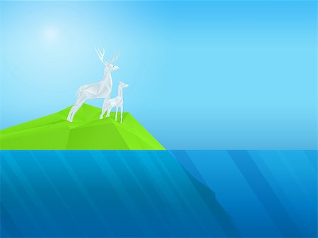 deer and water - illustration 3D rendering polygonal wild deer, on blue background Stock Photo - Budget Royalty-Free & Subscription, Code: 400-09030301