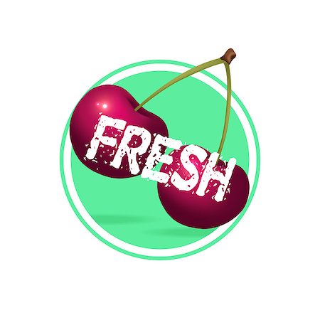 Cherry drink minimalistic label design. Fresh berries juice sticker illustration Stock Photo - Budget Royalty-Free & Subscription, Code: 400-09030416