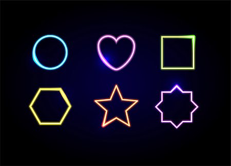 simsearch:694-03693899,k - Neon different shapes frames. Glowing circle, heart, square, hexagon, star and polygon symbols. Fotografie stock - Microstock e Abbonamento, Codice: 400-09030419