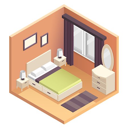 Isometric bedroom interior design illustration. Miniature vector 3d apartment room Stock Photo - Budget Royalty-Free & Subscription, Code: 400-09030432
