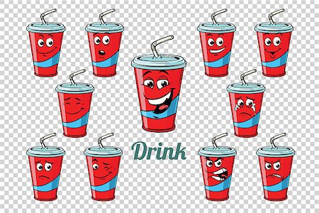 emoticons - drink Cola tube emotions characters collection set. Isolated neutral background. Retro comic book style cartoon pop art vector illustration Stock Photo - Budget Royalty-Free & Subscription, Code: 400-09030515