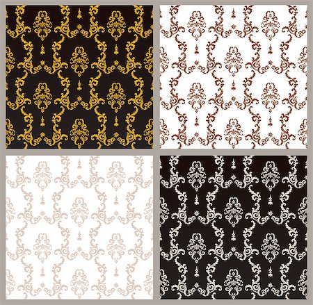 simsearch:400-04362491,k - Vector seamless gold pattern with art ornament set. Vintage elements for design in Victorian style. Ornamental lace tracery background. Ornate floral decor for wallpaper. Endless baroque texture Stockbilder - Microstock & Abonnement, Bildnummer: 400-09030557