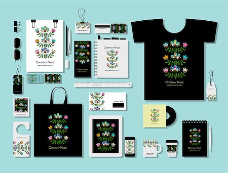 simsearch:400-09031869,k - Corporate flat mock-up template, folk style floral design. Vector illustration Stockbilder - Microstock & Abonnement, Bildnummer: 400-09030898