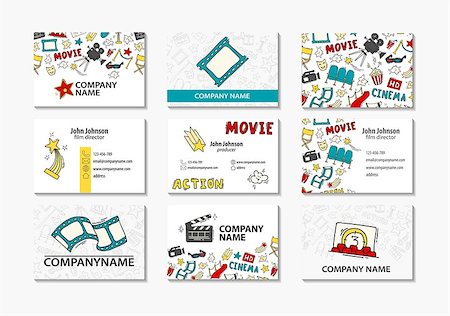 Vector set of creative business cards. Cards for movie, film maker, producer Stock Photo - Budget Royalty-Free & Subscription, Code: 400-09030970