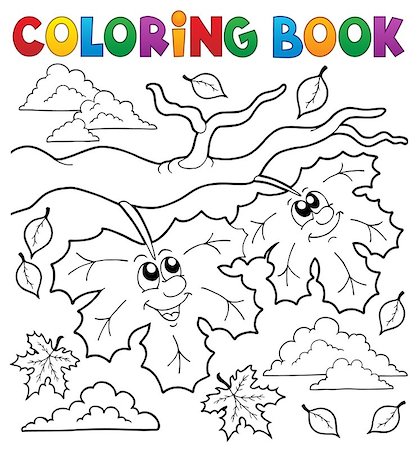 draw close up face - Coloring book happy autumn leaves - eps10 vector illustration. Stock Photo - Budget Royalty-Free & Subscription, Code: 400-09031105